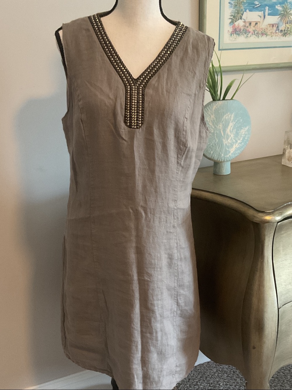 LINA TOMEI Made in Italy 100% Linen sleeveless dress